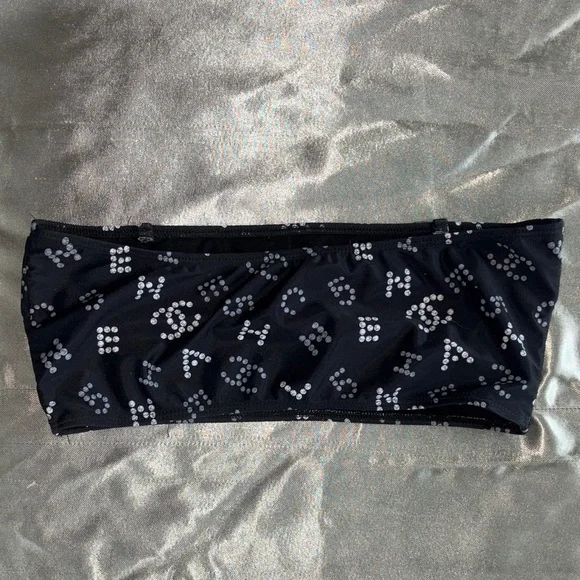 CHANEL Black Bandeau Bikini Top with Silver Sequin Logos - Picture 2 of 2
